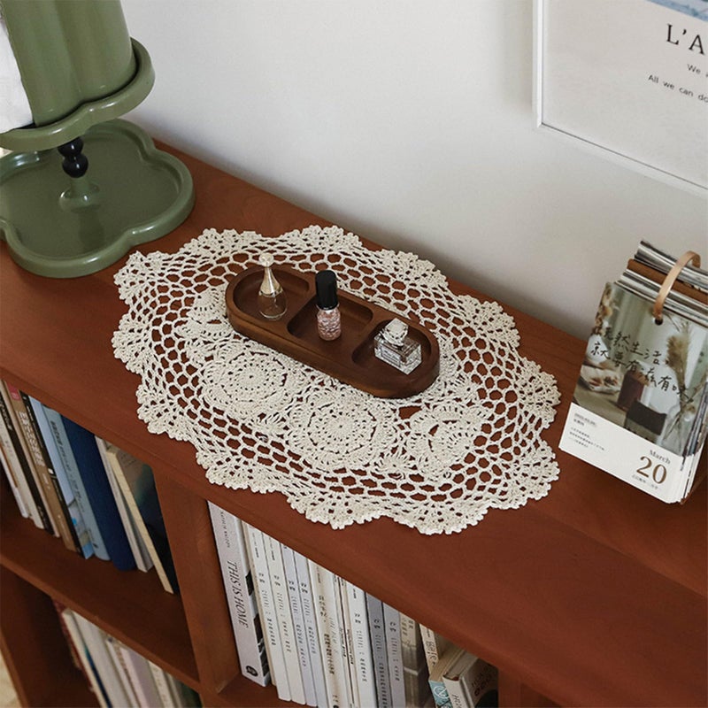 RHVQ 4Pcs Handmade Cotton Crochet Doilies 12"x18", Oval Boho Lace Table Placemats Vintage Furniture Cloth Cover Room Decor, Floral Dollies for Tables Dresser Nightstand, Beige - Image 3