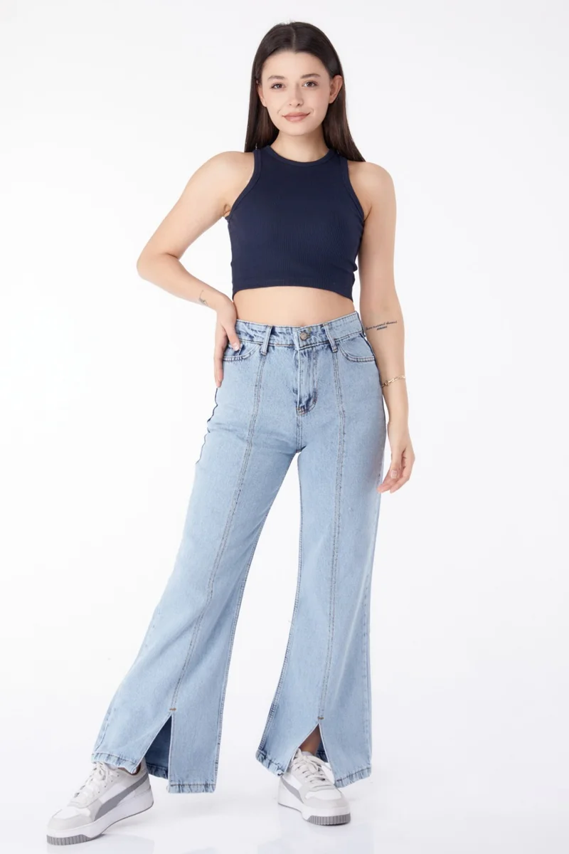 Tofisa Plain Mid Women Blue Denim Pants - 11192