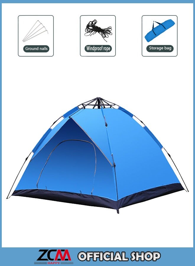 ZCM-HAPPY Automatic Pop Up Instant Camping Tent 200x200x135cm Easy Setup Lightweight 4 Person Tent with UV Protection Compact Travel Tent - Image 1