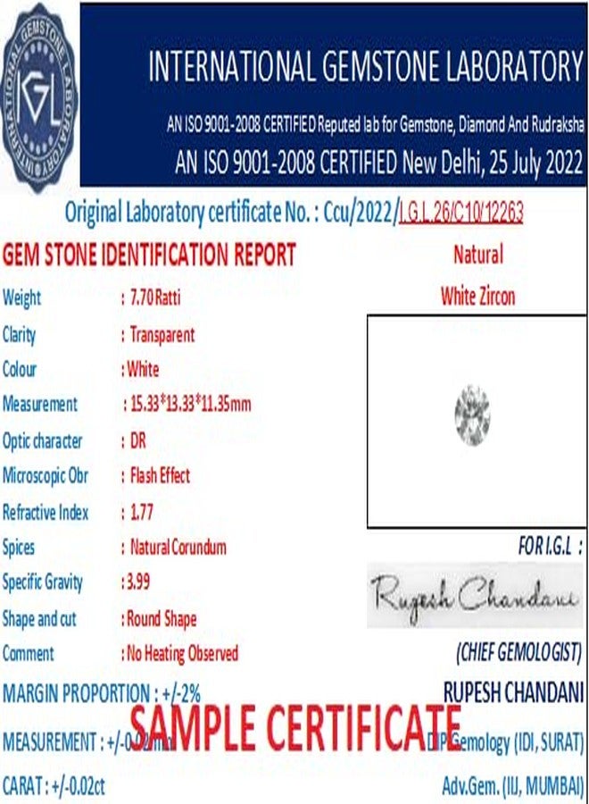 IRIS GEMS Jarkan Nag 3.35 Carat White Zircon Original Certified and tested by lab Natural and genuine सफ़ेद जरकन नग ३.३५ कैरट / ३.६८ रत्ती ओरिजिनल for men women for ring, braclets, pendants, 3.68 Ratti - Image 5