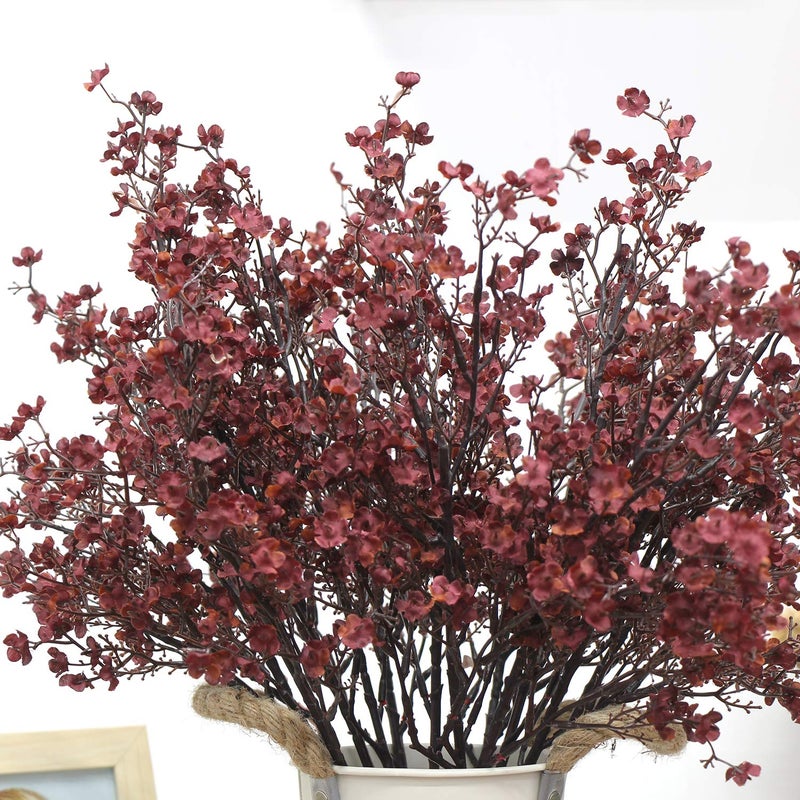 JAKY Global JAKY-Global Babys Breath Silk Artificial Flowers Burgundy 6 Bundle Fall Stems Fake Plants Decor Wedding Party Decoration Bouquets Real Touch DIY Home Garden,Farmhouse,Living Room (Autumn Red-6pcs) - Image 3