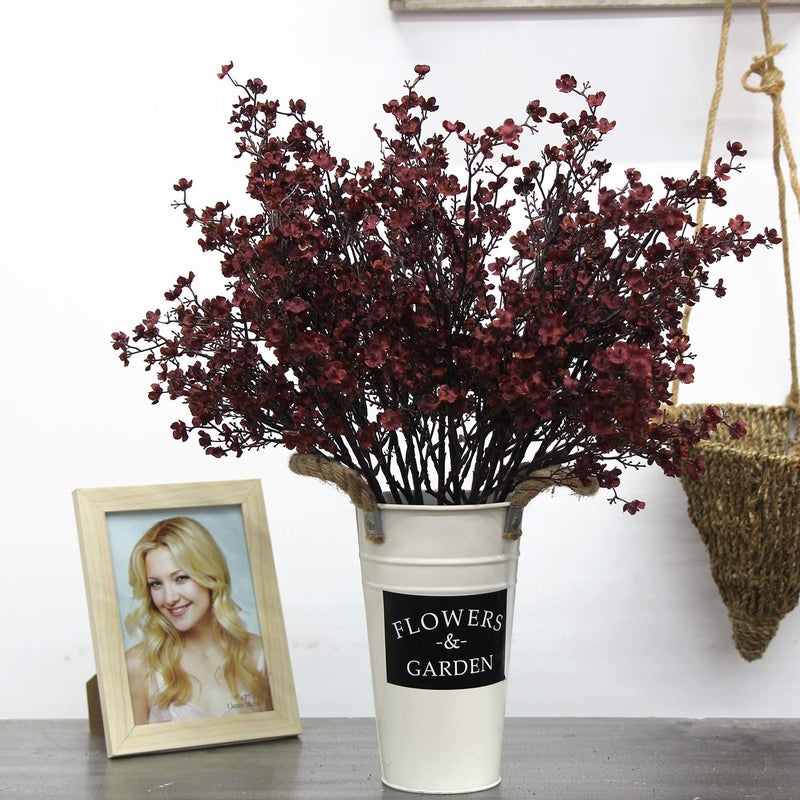JAKY Global JAKY-Global Babys Breath Silk Artificial Flowers Burgundy 6 Bundle Fall Stems Fake Plants Decor Wedding Party Decoration Bouquets Real Touch DIY Home Garden,Farmhouse,Living Room (Autumn Red-6pcs) - Image 2