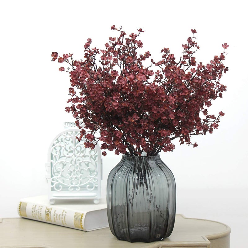 JAKY Global JAKY-Global Babys Breath Silk Artificial Flowers Burgundy 6 Bundle Fall Stems Fake Plants Decor Wedding Party Decoration Bouquets Real Touch DIY Home Garden,Farmhouse,Living Room (Autumn Red-6pcs) - Image 4