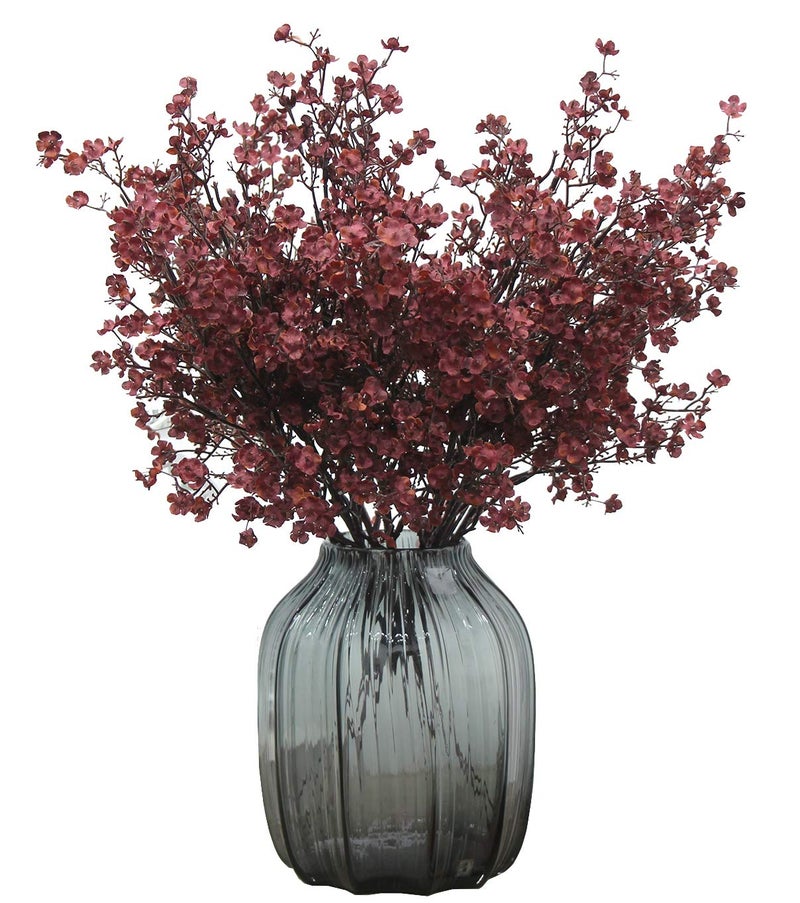 JAKY Global JAKY-Global Babys Breath Silk Artificial Flowers Burgundy 6 Bundle Fall Stems Fake Plants Decor Wedding Party Decoration Bouquets Real Touch DIY Home Garden,Farmhouse,Living Room (Autumn Red-6pcs) - Image 1