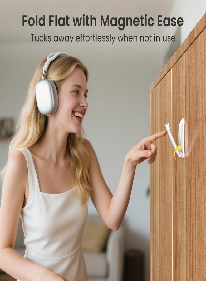 Itramax Wall Mount Headphone Hanger,Magnetic Headset Holder for Desk,1 Pack Adhesive Monitor Headphone Holder,Foldable Sticky PC Gaming Headset Earphone Stand Hook for AirPods Max,Bose,Xbox-White - Image 3