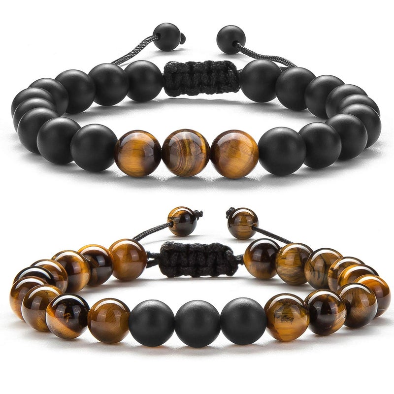 Hamoery Men Women 8mm Couple Beads Bracelet Elastic Natural Stone Yoga Bracelet Bangle (Set1) - Image 1