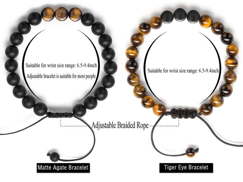 Hamoery Men Women 8mm Couple Beads Bracelet Elastic Natural Stone Yoga Bracelet Bangle (Set1) - Image 3