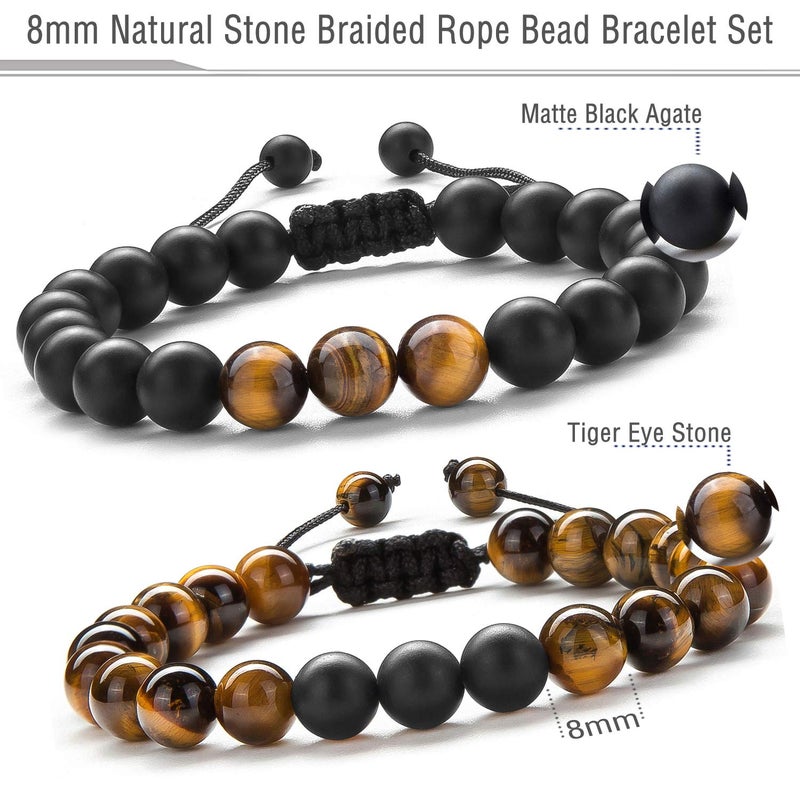 Hamoery Men Women 8mm Couple Beads Bracelet Elastic Natural Stone Yoga Bracelet Bangle (Set1) - Image 2
