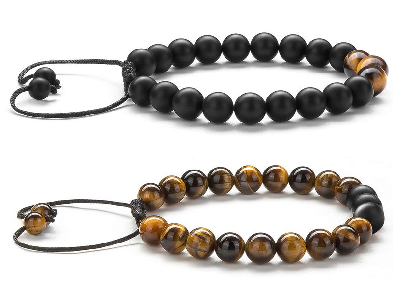Hamoery Men Women 8mm Couple Beads Bracelet Elastic Natural Stone Yoga Bracelet Bangle (Set1) - Image 4