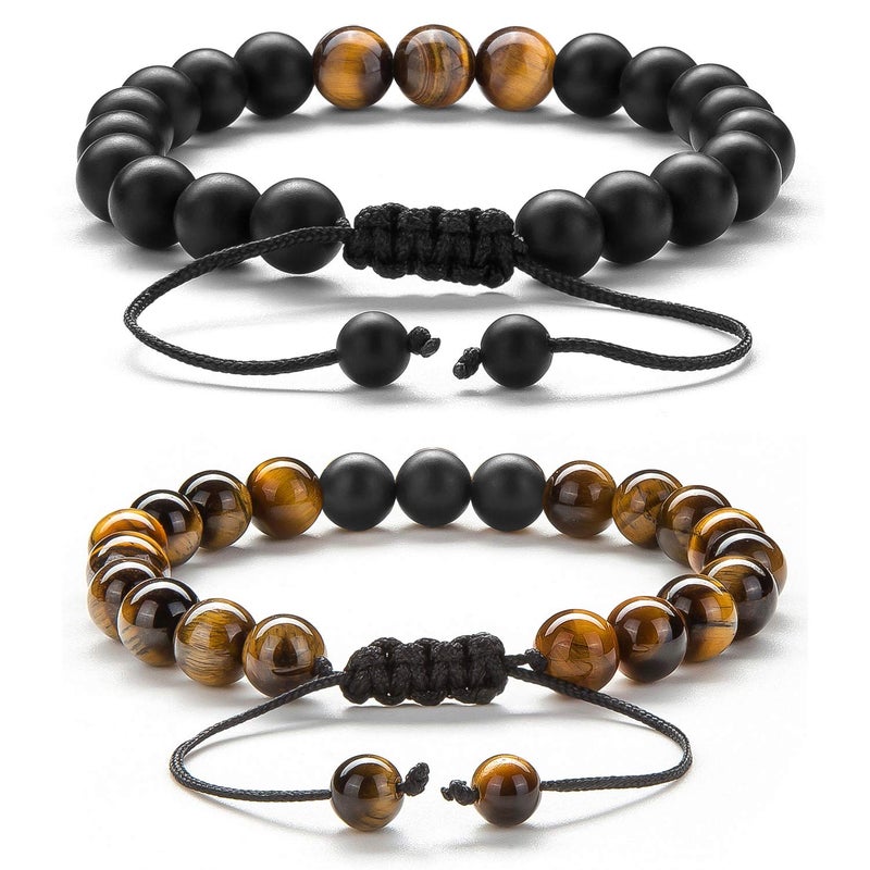 Hamoery Men Women 8mm Couple Beads Bracelet Elastic Natural Stone Yoga Bracelet Bangle (Set1) - Image 5