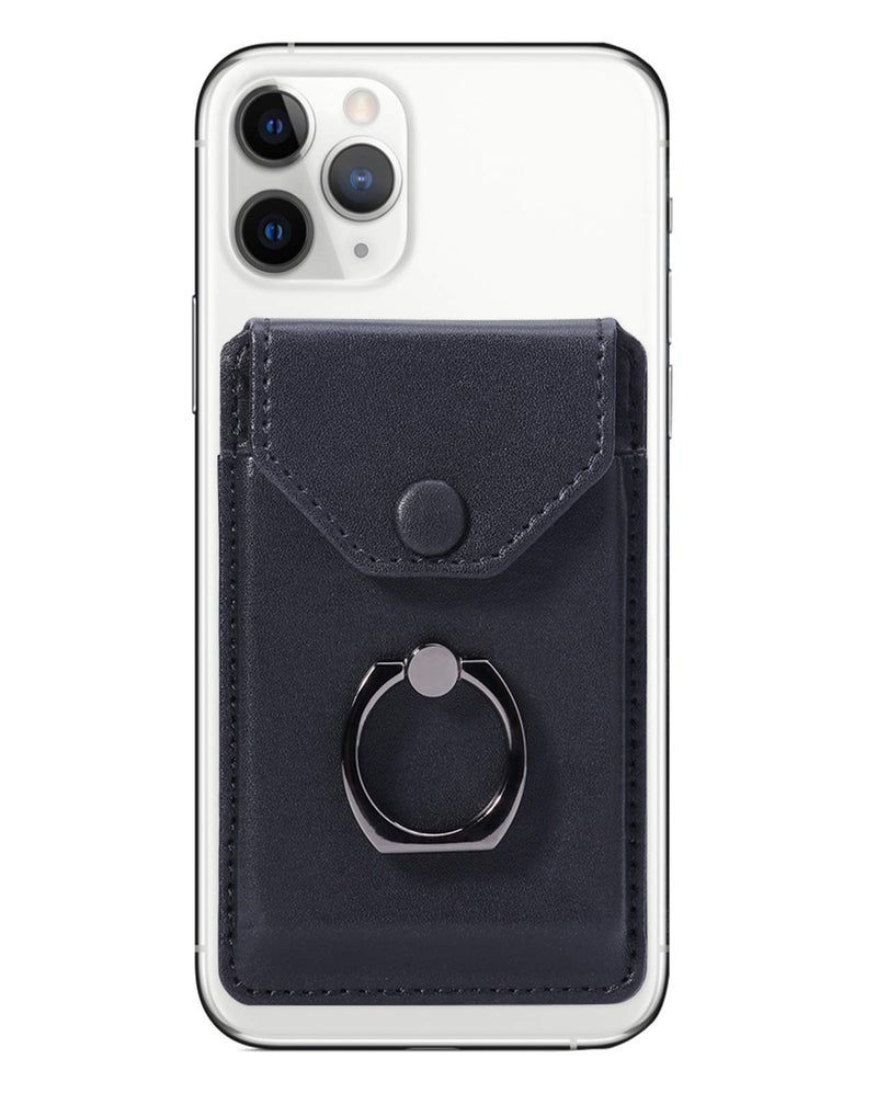 YUNCE Ring Stand Stick on Wallet Cell Phone Slim Leather Wallet Stick on Wallet Credit Card RFID Blocking Sleeve Black - Image 1