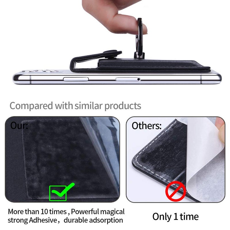 YUNCE Ring Stand Stick on Wallet Cell Phone Slim Leather Wallet Stick on Wallet Credit Card RFID Blocking Sleeve Black - Image 5