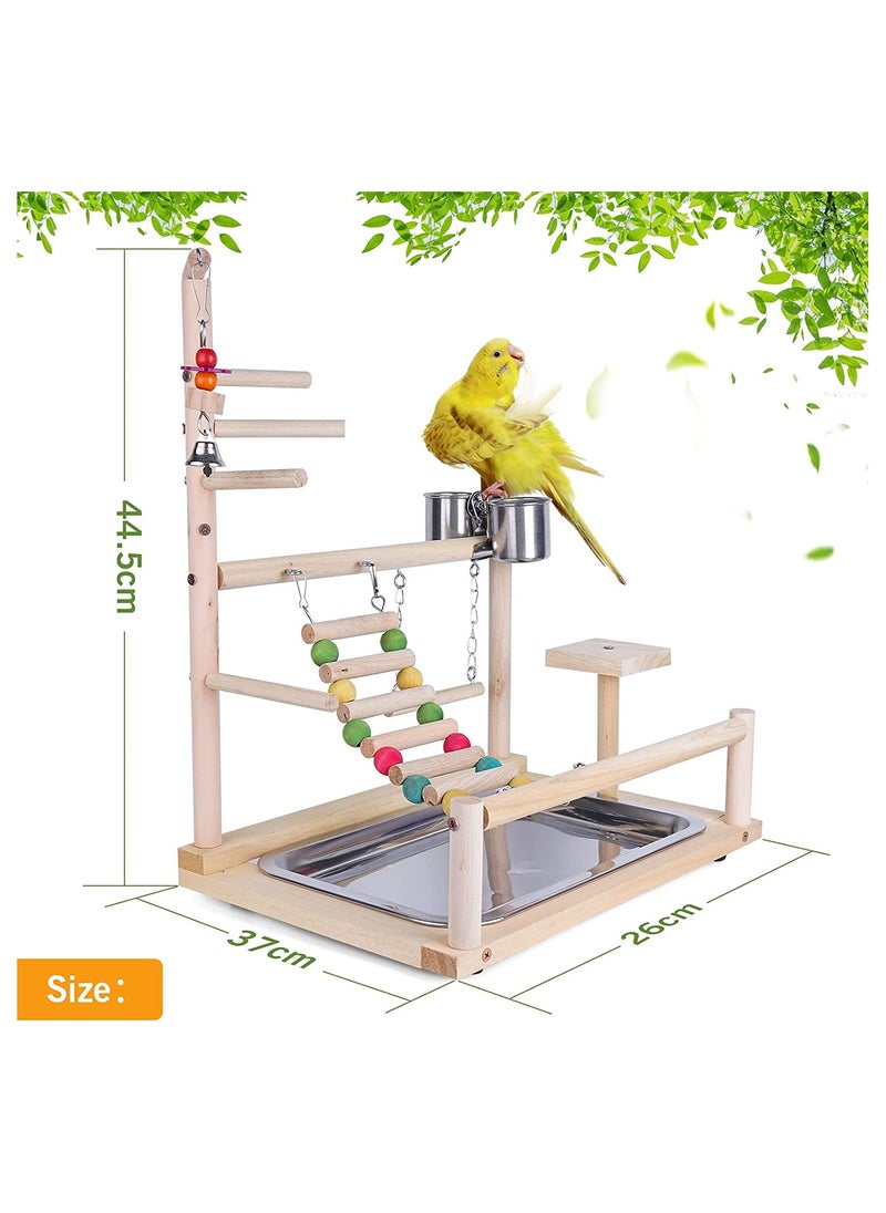 SYOSI - SYOSI Parrot Wood Playstand, Bird Playground Wood Perch Gym Playpen with Feeder Cup Ladder Swing Tray, Play Stand Exercise Toys Cage Accessories Playgym for Pet Cockatiel Parakeets Budgie - Image 1