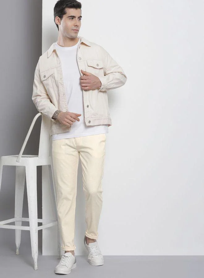 The Indian Garage Co The Indian Garage Co Men Cream Slim Fit Solid Trousers