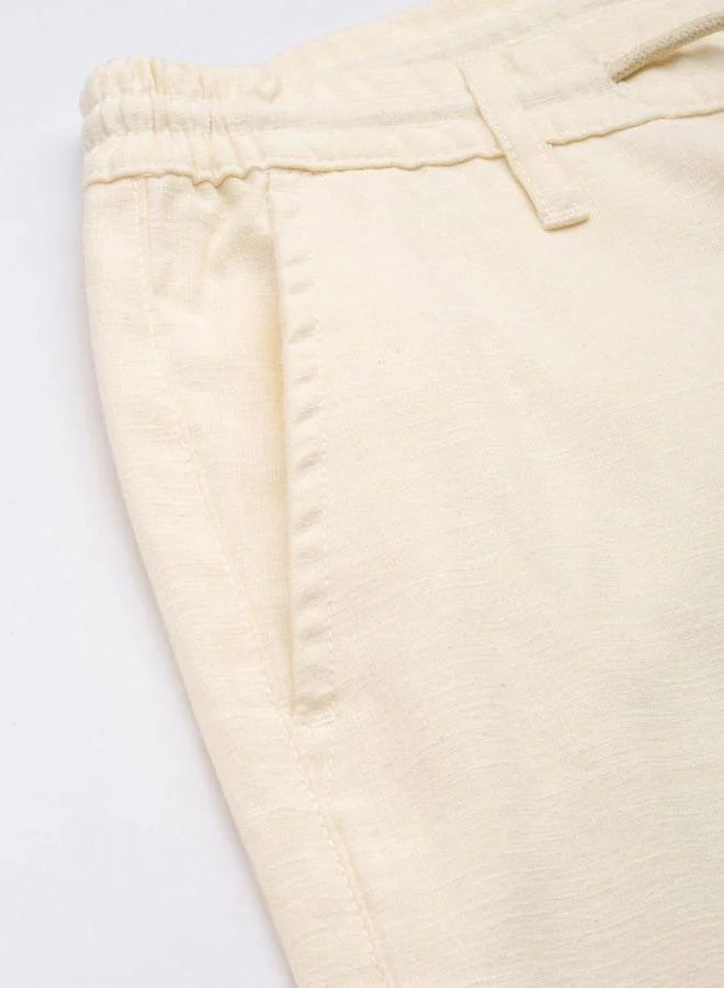 The Indian Garage Co The Indian Garage Co Men Cream Slim Fit Solid Trousers