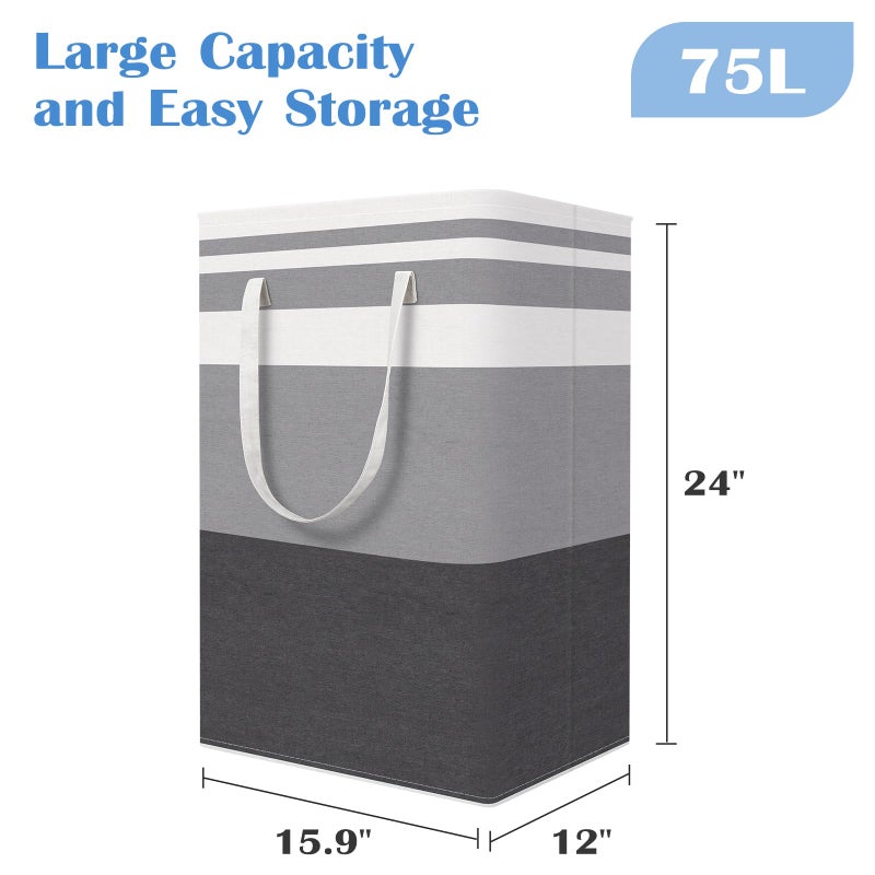 BlissTotes 3-Pack Laundry Basket, Freestandingï¼†Waterproof Laundry Hamper, Collapsible Tall Clothes Hamper with Easy Carry Handles for Clothes, Towels in the Family and Dorm,Gradient Grey,75L - Image 2