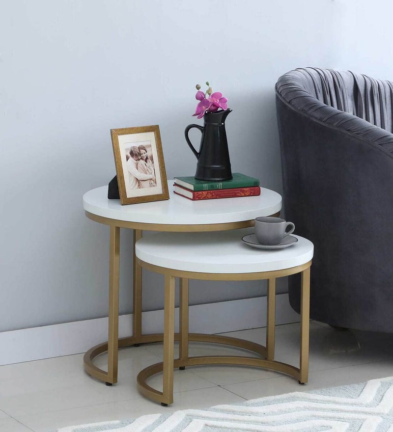 Priti - Golden coffee table with white table top - set of two - Image 1