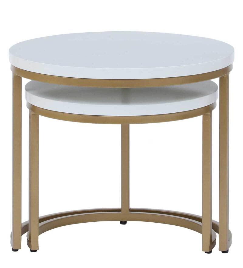 Priti - Golden coffee table with white table top - set of two - Image 3