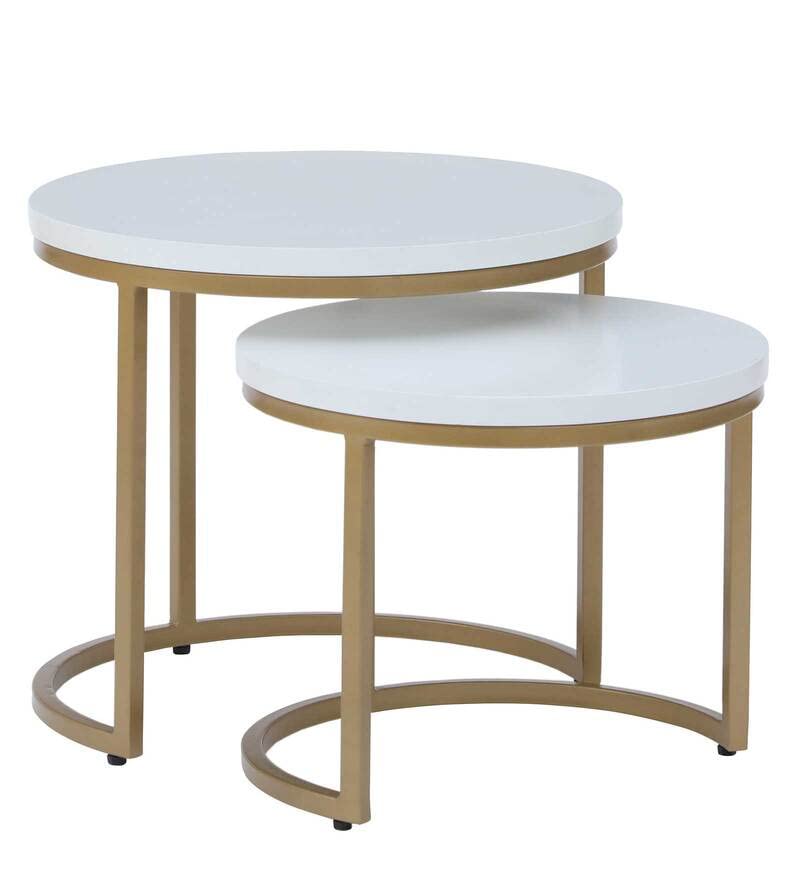 Priti - Golden coffee table with white table top - set of two - Image 2