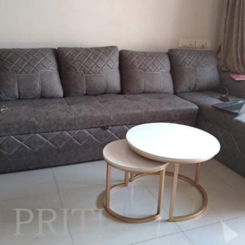 Priti - Golden coffee table with white table top - set of two - Image 4