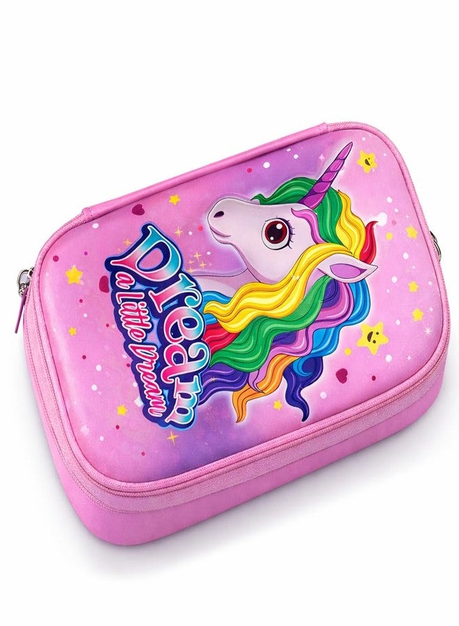 Krujyam Unicorn Pencil Box for Girls | Cute Rainbow Hardtop Pen Case with Large Storage Capacity for School Stationery, Art Supplies & Travel (Pink) - Image 1