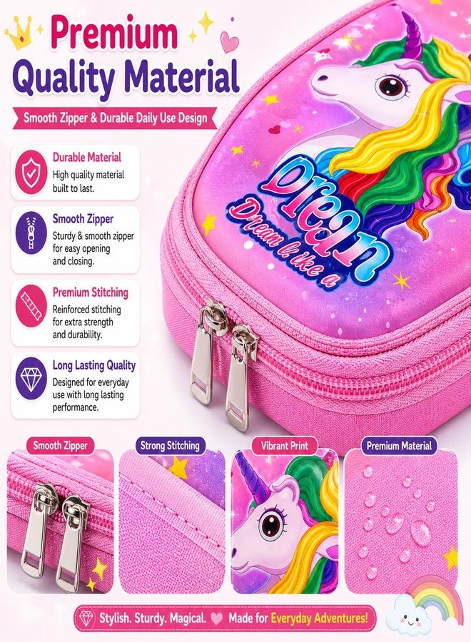 Krujyam Unicorn Pencil Box for Girls | Cute Rainbow Hardtop Pen Case with Large Storage Capacity for School Stationery, Art Supplies & Travel (Pink) - Image 5