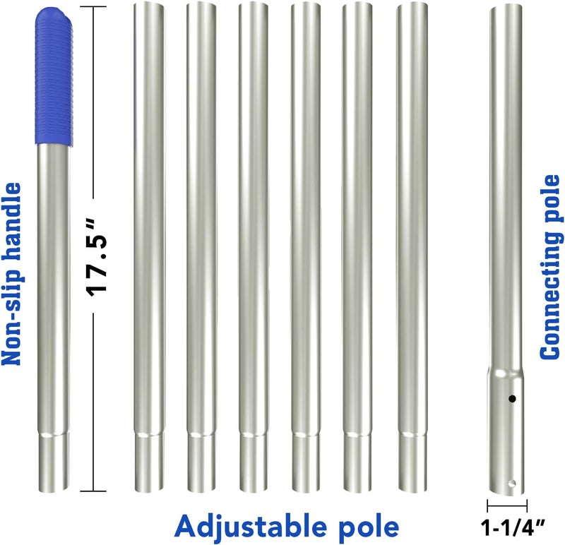 POOLWHALE 10.5 Foot Premium Aluminum Telescopic Swimming Pool Pole, Special Stripes Texture Strong Grip, Adjustable 8 Pieces 1.0 mm Expandable Step-Up, for Skimmer Nets, Vacuum Heads and Brushes - Image 3