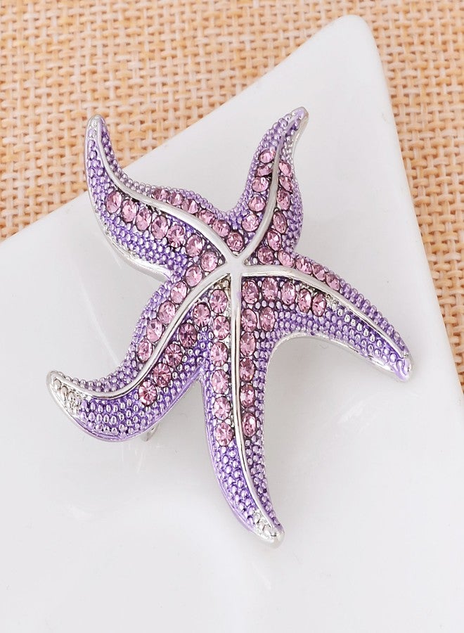 Fenni Crystal Starfish Conch Shell Crab Fish Marine Organism Sea Ocean Life Creatures Star Brooch Pin (Purple Starfish) - Image 2