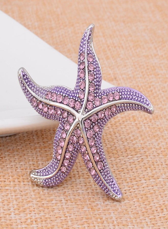 Fenni Crystal Starfish Conch Shell Crab Fish Marine Organism Sea Ocean Life Creatures Star Brooch Pin (Purple Starfish) - Image 4
