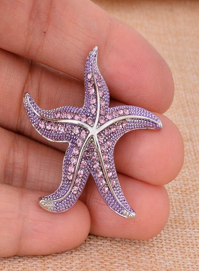 Fenni Crystal Starfish Conch Shell Crab Fish Marine Organism Sea Ocean Life Creatures Star Brooch Pin (Purple Starfish) - Image 3