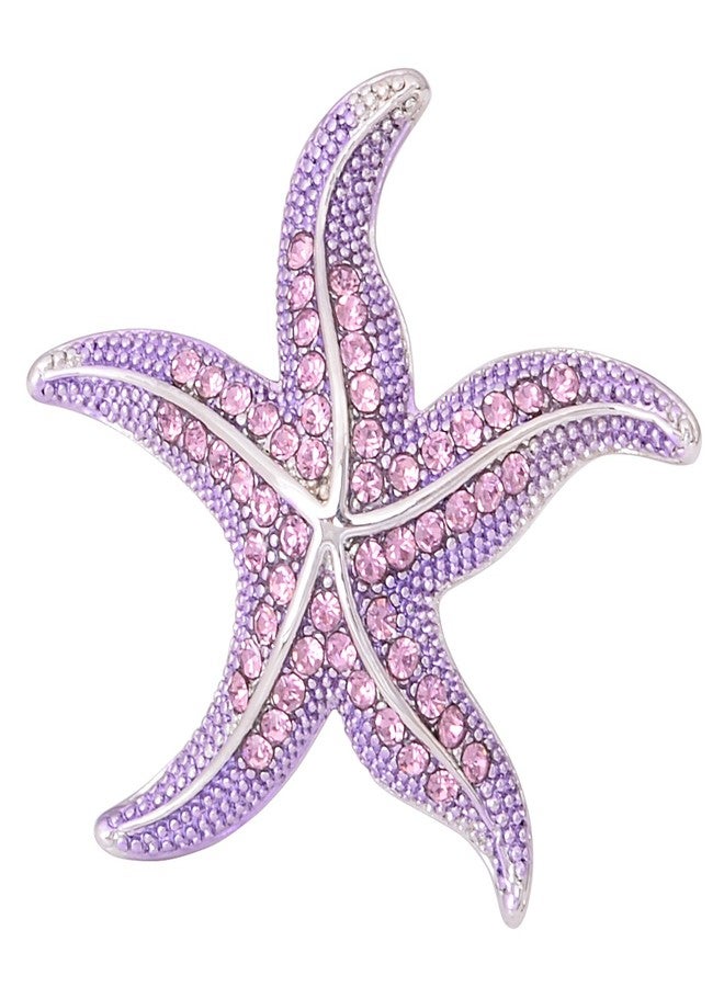 Fenni Crystal Starfish Conch Shell Crab Fish Marine Organism Sea Ocean Life Creatures Star Brooch Pin (Purple Starfish) - Image 1