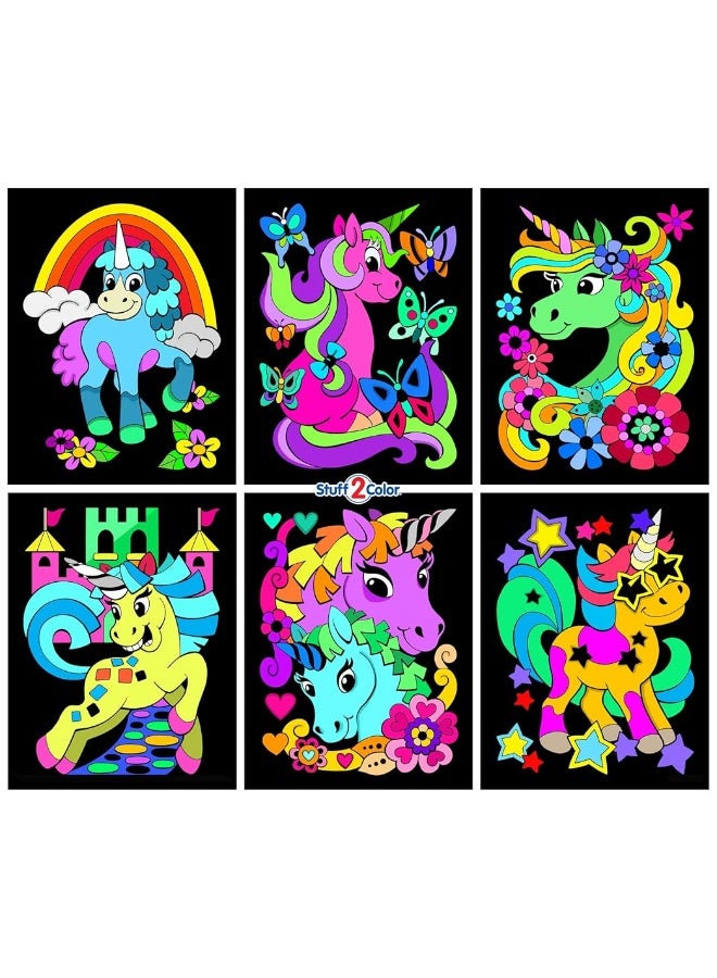 Stuff2Color Unicorn Love - 6 Pack of Fuzzy Velvet Coloring Posters for Kids, Toddlers, Girls, and Boys (All Ages Coloring Activity) - Best Arts and Crafts Project for Sleepovers, Room Decor, Sharing and More - Image 3