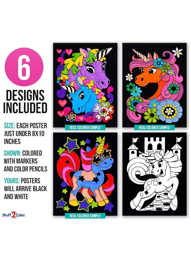 Stuff2Color Unicorn Love - 6 Pack of Fuzzy Velvet Coloring Posters for Kids, Toddlers, Girls, and Boys (All Ages Coloring Activity) - Best Arts and Crafts Project for Sleepovers, Room Decor, Sharing and More - Image 1