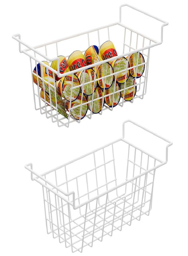 Slideep 17.5" Large Hanging Baskets Freezer Organizer Bin Sturdy Metal Wire Storage Baskets Organization for Pantry, Kitchen, White, Set of 2 - Image 1