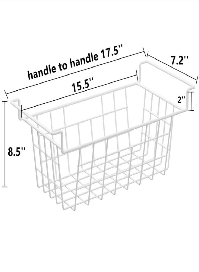 Slideep 17.5" Large Hanging Baskets Freezer Organizer Bin Sturdy Metal Wire Storage Baskets Organization for Pantry, Kitchen, White, Set of 2 - Image 2