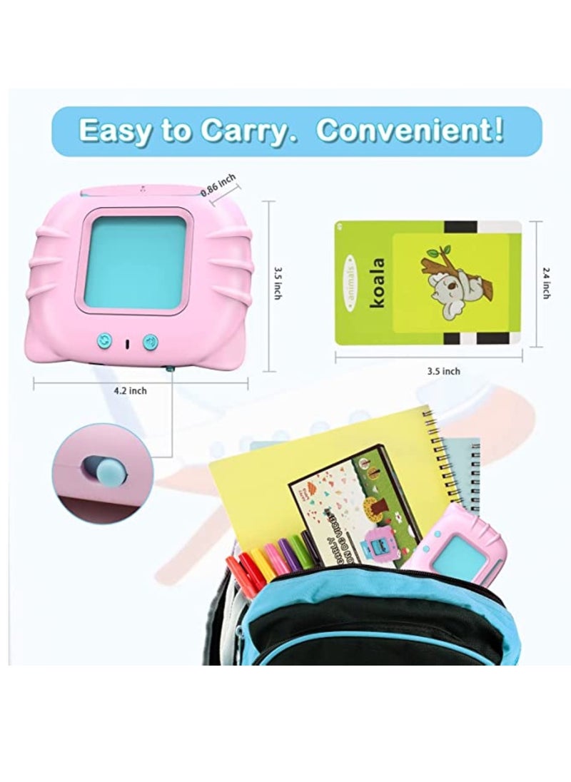 Happy Worlds Educational Toy For Kids Listen and Learn Literacy Audible Flash Cards For Toddlers 1 2 3 4 5 6 Years Old Boys Girls Flashcards Device With 112 pcs Double Sided Cards 224 Words Reader Pink  - Image 3