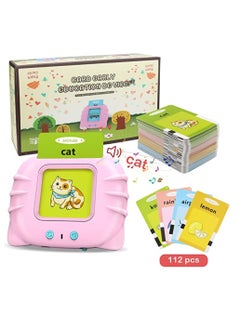 Happy Worlds Educational Toy For Kids Listen and Learn Literacy Audible Flash Cards For Toddlers 1 2 3 4 5 6 Years Old Boys Girls Flashcards Device With 112 pcs Double Sided Cards 224 Words Reader Pink  - Image 1