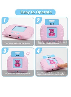 Happy Worlds Educational Toy For Kids Listen and Learn Literacy Audible Flash Cards For Toddlers 1 2 3 4 5 6 Years Old Boys Girls Flashcards Device With 112 pcs Double Sided Cards 224 Words Reader Pink  - Image 2