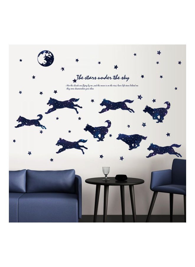 NIBEMINENT Star And Wolves Animal Wall Sticker Blue 60x90cm