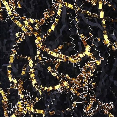 JINZOFLY Crinkle Cut Paper Shred Filler for Gift Wrapping, Shredded Paper for Basket Filling,Mixed Colors Gift Box Filler for Easter, Birthday, Christmas, Thanksgiving, Wedding, Mother's Day( Black&Gold) - Image 1