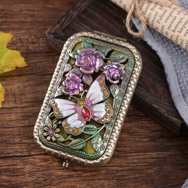 European Metal Mirror Copper Retro Portable Small Mirror Flap Pocket Pants Foldableing Double-Sided Women'S Makeup Mirror Dressing Gift Mirror - Image 3