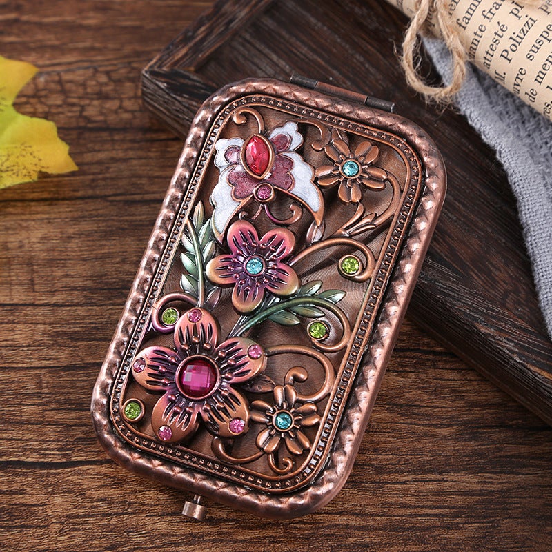 European Metal Mirror Copper Retro Portable Small Mirror Flap Pocket Pants Foldableing Double-Sided Women'S Makeup Mirror Dressing Gift Mirror - Image 1