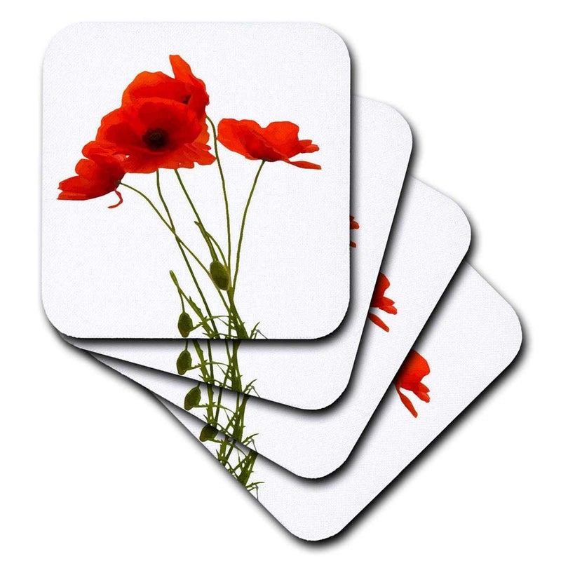 3dRose CST_217331_2 Delicate Red Poppies Vector Soft Coasters (Set of 8)