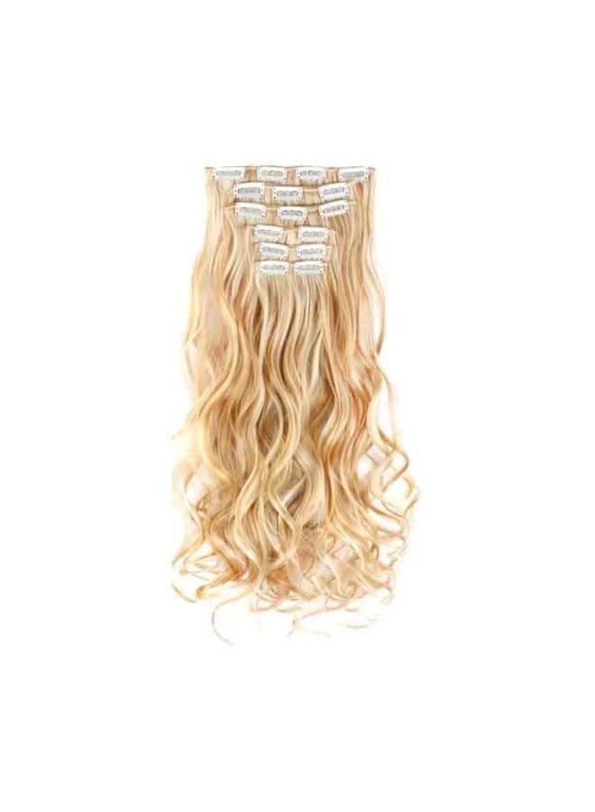 إسكدنيا مجموعة وصلات شعر كيرلي طويل مكونة من 6 قطع ذهبي 18بوصة