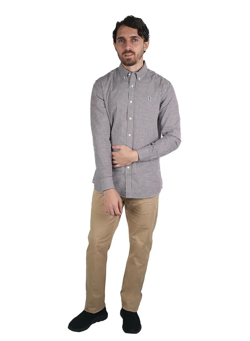 GIORDANO Men's Cotton Oxford Shirt - Small Lion Embroidery, Slim Fit, Full Button