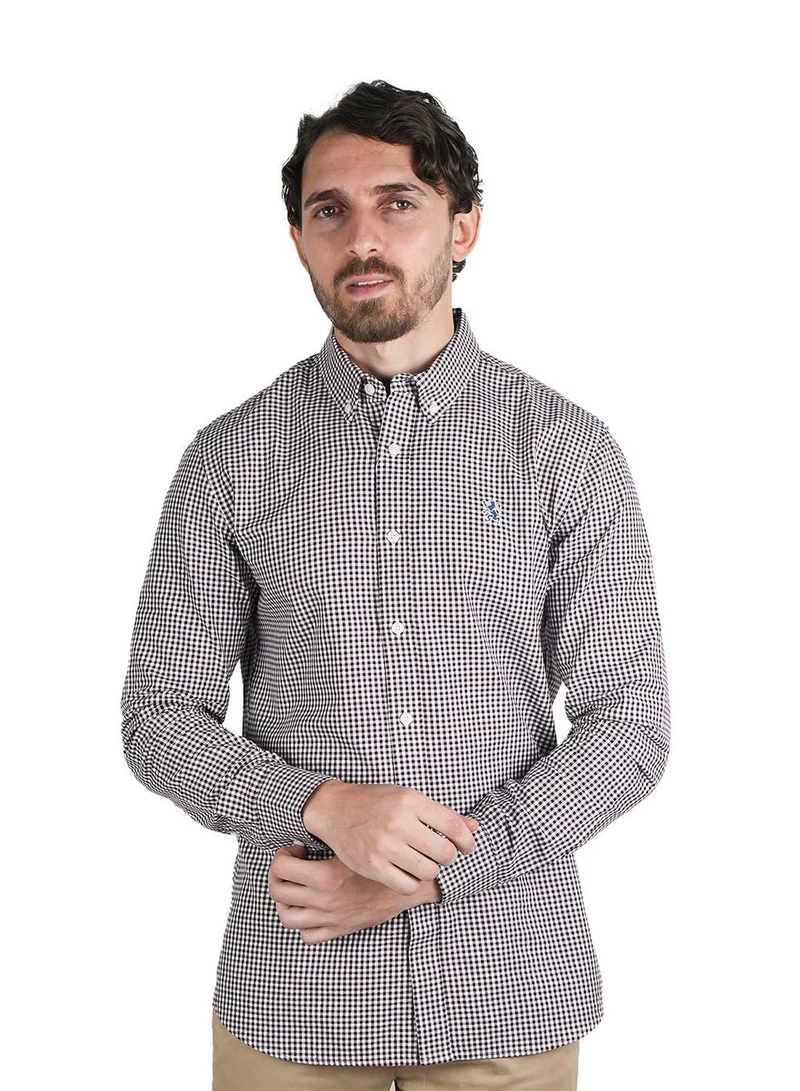 GIORDANO Men's Cotton Oxford Shirt - Small Lion Embroidery, Slim Fit, Full Button