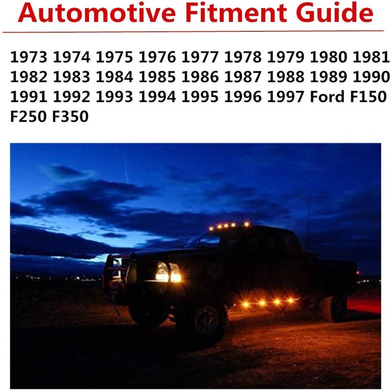 KOMAS 5pcs Amber Cab Marker Roof Running Light with T10 White LED Bulbs for Ford F-Series Trucks (1973-1997) - Image 5