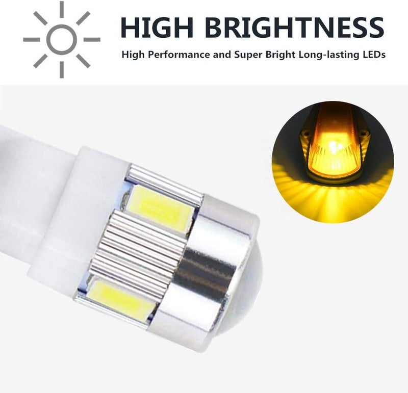 KOMAS 5pcs Amber Cab Marker Roof Running Light with T10 White LED Bulbs for Ford F-Series Trucks (1973-1997) - Image 2