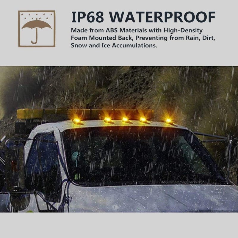 KOMAS 5pcs Amber Cab Marker Roof Running Light with T10 White LED Bulbs for Ford F-Series Trucks (1973-1997) - Image 3