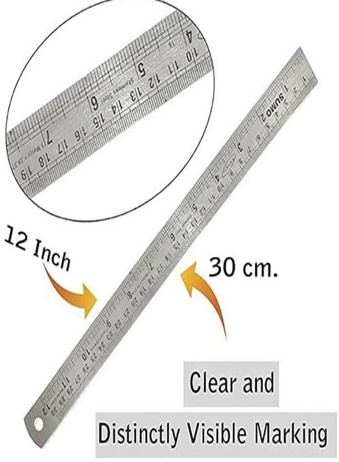 SVDK 30cm Stainless Steel Ruler | Durable Metal Scales with Permanently Etched Markings | Precision Measuring Tool for Students, Engineers, Architects, and Artists (Pack of 1) - Image 3